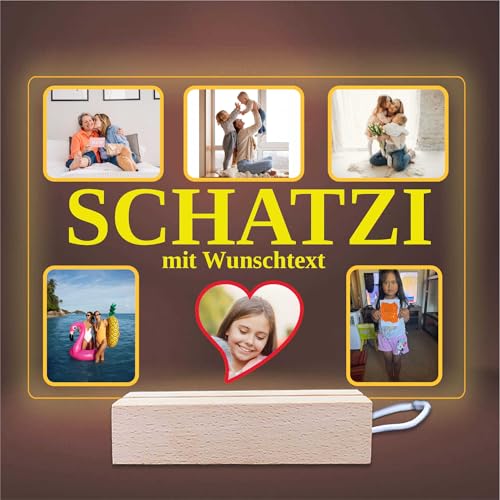 INDIGOS UG - SCHATZI - LED Lampe personalisiert - Nachttischlampe - personalisierte Lampe mit Foto und Widmung - personalisierte Geschenke - Acrylglas 18x14 cm - optionale Lampe warmweiss von INDIGOS UG