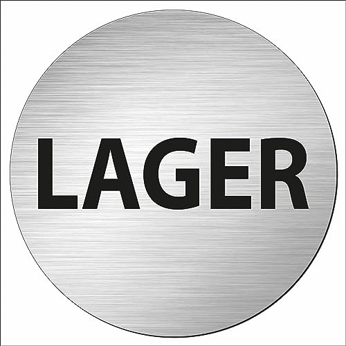 INDIGOS UG - Schild - rund 200mm - Lager - Aluverbundplatte - mit Schrift - Text - Garage, Hotel, Parkplatz, Schule, Carport Firma Edelstahllook von INDIGOS UG