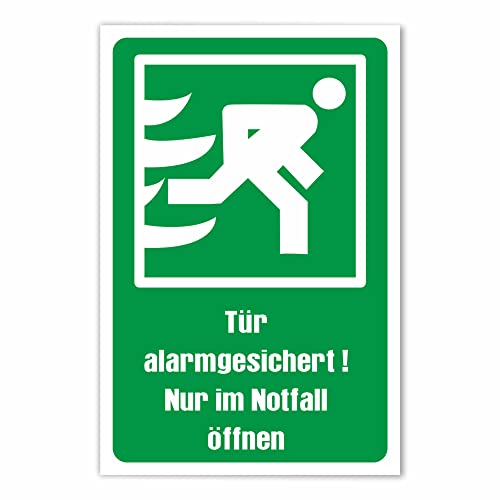 INDIGOS UG - Schilder - 297x210mm - Schild DIN A4 1 Stück - Tür alarmgesichert Nur im Notfall öffnen - Aluverbundplatte - für Garage, Hotel, Parkplatz, Schule, Carport, Firma von INDIGOS UG