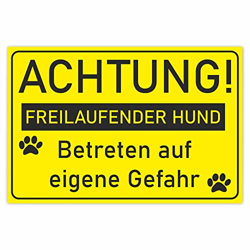 INDIGOS UG - Schilder - 297x210mm - Schild DIN A4 1 Stück - Vorsicht! freilaufender Hund - Aluverbundplatte - für Garage, Hotel, Parkplatz, Schule, Carport, Firma von INDIGOS UG