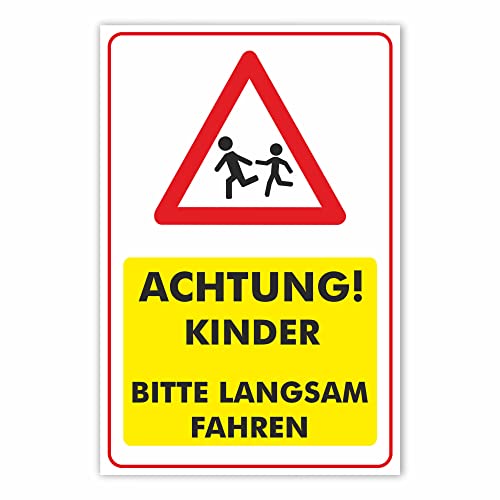 INDIGOS UG - Schilder - 297x210mm - Schild DIN A4 3 Stück - Achtung! Kinder bitte langsam fahren - Aluverbundplatte - für Garage, Hotel, Parkplatz, Schule, Carport, Firma von INDIGOS UG