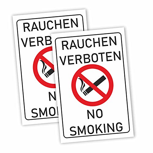 INDIGOS UG - Schilder - 300x200 mm - Schild 2 Stück - Rauchen verboten - Aluverbundplatte - für Garage, Hotel, Parkplatz, Schule, Carport, Firma von INDIGOS UG