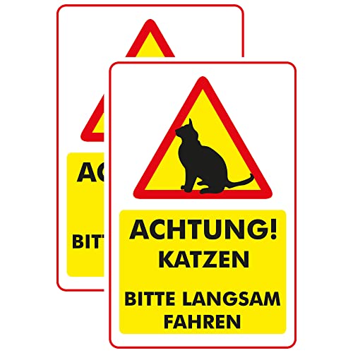 INDIGOS UG - Schilder - 400x300 mm - Schild 2 Stück XL - Achtung! Katzen bitte langsam fahren - Hartschaumplatte - für Garage, Hotel, Parkplatz, Schule, Carport, Firma von INDIGOS UG