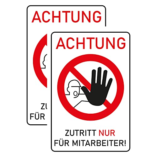 INDIGOS UG - Schilder - 400x300 mm - Schild 2 Stück XL - Zutritt nur für Mitarbeiter - Hartschaumplatte - für Garage, Hotel, Parkplatz, Schule, Carport, Firma von INDIGOS UG