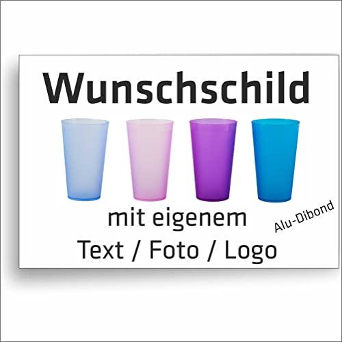 INDIGOS UG - Schilder - WUNSCHTEXT Schild mit Foto und Text - Alu-Dibond 3 mm - 12 Größen - Logo - für Garage, Hotel, Parkplatz, Schule, Carport, Firma - individuell von INDIGOS UG