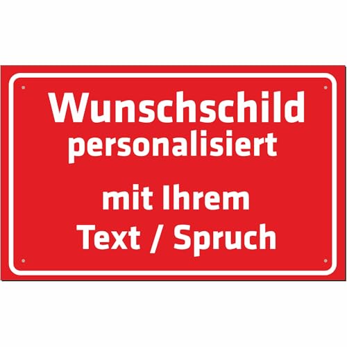 Indigos UG - Schilder selbst gestalten mit Wunschtext - Schild personalisiert rot - Aluverbundplatte in 8 Größen - mit Text und Schrift - für Garage, Parkplatz, Firma, Schule, Hotel oder Carport von INDIGOS UG