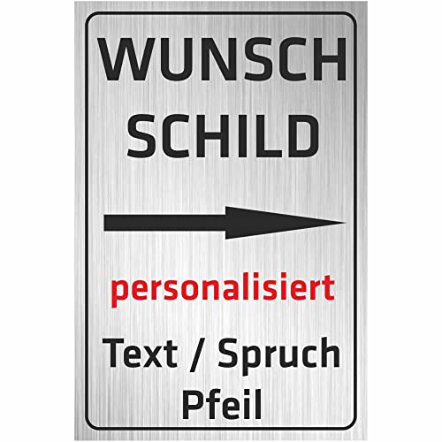 INDIGOS UG - Schilder mit Pfeil - WUNSCHTEXT Schild - Edelsstahllook - Aluverbundplatte 8 Größen - Hochformat - personalisiert mit Text - Schrift - für Garage, Hotel, Parkplatz, Schule, Carport, Firma von INDIGOS UG