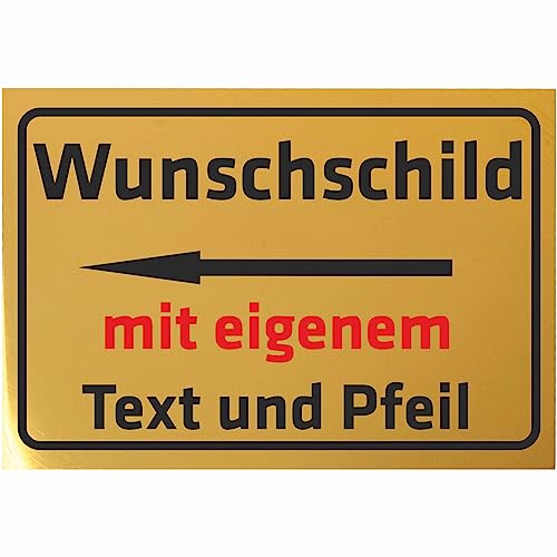 INDIGOS UG - Schilder mit Pfeil - WUNSCHTEXT Schild - Goldlook - Aluverbundplatte 8 Größen - personalisiert mit Text - Schrift - für Garage, Hotel, Parkplatz, Schule, Carport, Firma - individuell von INDIGOS UG