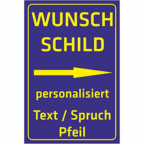 INDIGOS UG - Schilder mit Pfeil - WUNSCHTEXT Schild - blau - Aluverbundplatte 8 Größen - Hochformat - personalisiert mit Text - Schrift - für Garage, Hotel, Parkplatz, Schule, Carport, Firma von INDIGOS UG