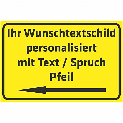 INDIGOS UG - Schilder mit Pfeil - WUNSCHTEXT Schild - gelb - Aluverbundplatte 8 Größen - personalisiert mit Text - Schrift - für Garage, Hotel, Parkplatz, Schule, Carport, Firma - individuell von INDIGOS UG