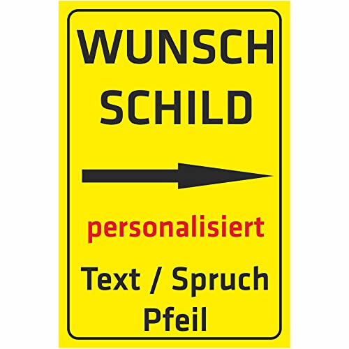 INDIGOS UG - Schilder mit Pfeil - WUNSCHTEXT Schild - gelb - Aluverbundplatte 8 Größen - Hochformat - personalisiert mit Text - Schrift - für Garage, Hotel, Parkplatz, Schule, Carport, Firma von INDIGOS UG