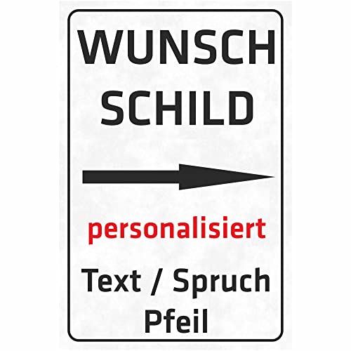 INDIGOS UG - Schilder mit Pfeil - WUNSCHTEXT Schild - weiß - Aluverbundplatte 8 Größen - Hochformat - personalisiert mit Text - Schrift - für Garage, Hotel, Parkplatz, Schule, Carport, Firma von INDIGOS UG