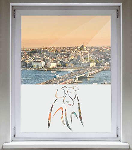 INDIGOS UG Sichtschutzfolie Glasdekorfolie Fensterfolie mit Motiv satiniert Blickdicht - d061 aufgeschreckter Hund - 1200 mm Länge - 500 mm Höhe Viereck - selbstklebend - matt von INDIGOS UG