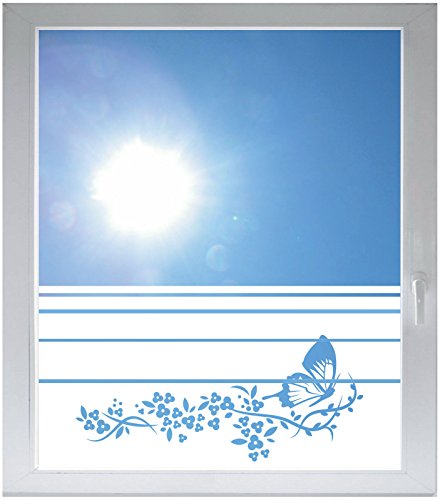 INDIGOS UG Sichtschutzfolie Glasdekorfolie Fensterfolie mit Motiv satiniert Blickdicht - d181 süßer Schmetterling Blüten Ranke Pflanze Tribal - 1000 mm Länge - 500 mm Höhe Streifen - selbstklebend von INDIGOS UG
