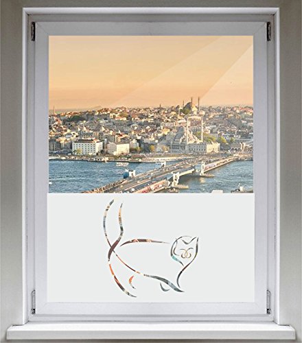 INDIGOS UG Sichtschutzfolie Glasdekorfolie Fensterfolie mit Motiv satiniert Blickdicht - d312 Fette Katze - 1200 mm Länge - 500 mm Höhe Viereck von INDIGOS UG