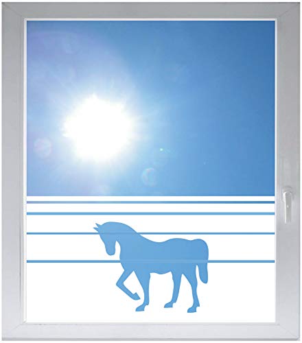 INDIGOS UG Sichtschutzfolie Glasdekorfolie Fensterfolie mit Motiv satiniert Blickdicht - w068 Pferd - Reiten - 1000 mm Länge - 500 mm Höhe Streifen von INDIGOS UG