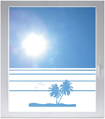 INDIGOS UG Sichtschutzfolie Glasdekorfolie Fensterfolie mit Motiv satiniert Blickdicht - w232 Orient Palmen Natur - 1200 mm Länge - 500 mm Höhe Streifen - selbstklebend - matt von INDIGOS UG