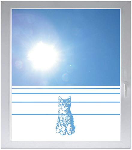 INDIGOS UG Sichtschutzfolie Glasdekorfolie Fensterfolie mit Motiv satiniert Blickdicht - w522 süße Katze - 1200 mm Länge - 500 mm Höhe Streifen - selbstklebend - matt - für Fenster von INDIGOS UG