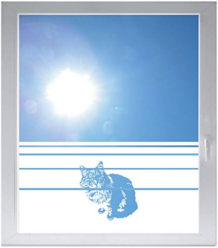 INDIGOS UG Sichtschutzfolie Glasdekorfolie Fensterfolie mit Motiv satiniert Blickdicht - w523 Katze - Katzen - 1000 mm Länge - 500 mm Höhe Streifen von INDIGOS UG