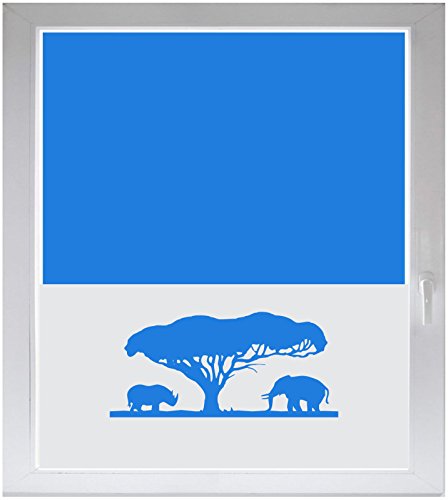 INDIGOS UG Sichtschutzfolie Glasdekorfolie Fensterfolie mit Motiv satiniert Blickdicht - w550 Afrika - Steppe Nashorn mit Löwe - 1200 mm Länge - 500 mm Höhe Viereck von INDIGOS UG