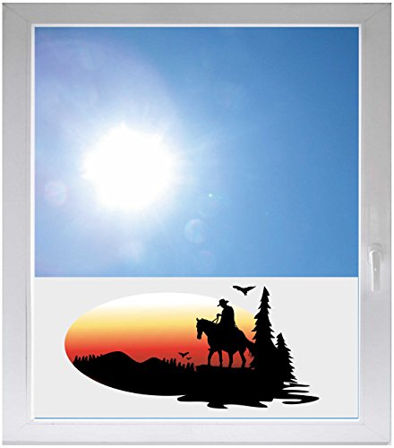 INDIGOS UG Sichtschutzfolie Sonnenschutz Glasdekorfolie Fensterfolie mit Motiv satiniert Blickdicht - GMD456 - Western Cowboy - 1000x500mm von INDIGOS UG