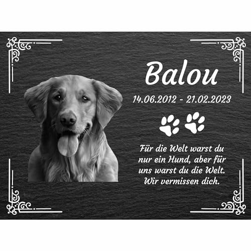 INDIGOS UG - Tiergrabstein - 40x30 cm - Gedenktafel im Schiefertafellook - wetterfest personalisiert mit Foto und Text - individuell mit Wunschtext und Datum INDIGOS UG - Tiergrabstein - 40x30 cm - Gedenktafel im Schiefertafellook - wetterfest personalisiert mit Foto und Text - individuell mit Wunschtext und Datum von INDIGOS UG