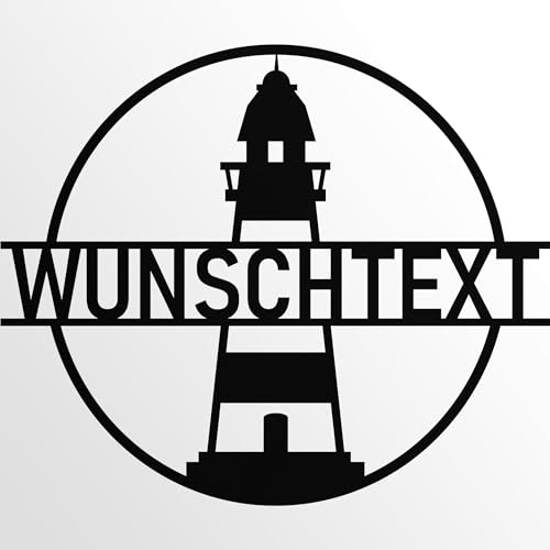 INDIGOS UG - Türschild - Schilder selbst gestalten - Aluverbundplatte - Leuchtturm - schwarz - 60 cm - Wunschname - Namensschild - Schild personalisiert - Schild für Familie, Freunde, Geschenk von INDIGOS UG