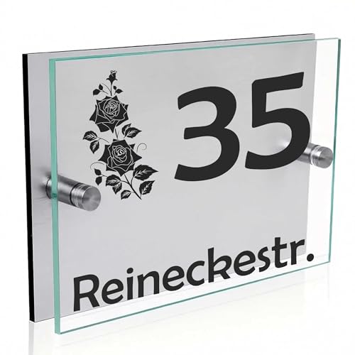 INDIGOS UG - Türschild personalisiert - Rosen - Acrylglas 20x15 cm - Wunschtext mit Name, Firmenname, Straße, Hausnummer - Schilder selbst gestalten - Silberne Wandplatte mit Befestigung INDIGOS UG - Türschild personalisiert - Rosen - Acrylglas 20x15 cm - Wunschtext mit Name, Firmenname, Straße, Hausnummer - Schilder selbst gestalten - Silberne Wandplatte mit Befestigung von INDIGOS UG