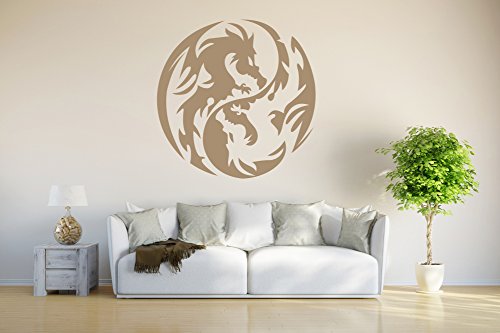 INDIGOS UG - Wandtattoo Wohnzimmer - Wandaufkleber Yin Yang Drache - braun - 80x79 cm - Aufkleber Kinderzimmer Schlafzimmer Küche Badezimmer Büro Dekoration von INDIGOS UG