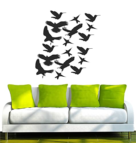 WANDTATTOO w493 Vogel - Vögel Wandaufkleber 96x91 cm schwarz - Dekoration Fensterfolie - Wandaufkleber - Kinderzimmer Wohnzimmer Schlafzimmer Küche Badezimmer Büro Hotel von INDIGOS UG