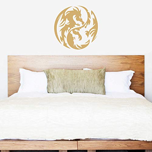 INDIGOS UG Wandtattoo - Wandaufkleber - Wandtattoo Yin Yang Drache - 45cm x 45cm Gold - Dekoration Küche Wohnzimmer Wand von INDIGOS UG