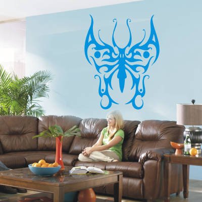 WANDTATTOO w967 Tribal schöner Schmetterling Wandaufkleber 120x94 cm blau - Dekoration Fensterfolie - Wandaufkleber - Kinderzimmer Wohnzimmer Schlafzimmer Küche Badezimmer Büro Hotel von INDIGOS UG