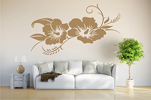 INDIGOS UG - Wandtattoo Wandsticker Wandaufkleber Aufkleber - Hibiskusblüte - Hibiskus - 80cm x 42cm Hellbraun - Büro Wohnzimmer Hotel Küche Dekoration von INDIGOS UG