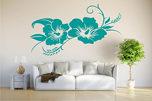 INDIGOS UG - Wandtattoo Wandsticker Wandaufkleber Aufkleber - Hibiskusblüte - Hibiskus - 80cm x 46cm türkis - Büro Wohnzimmer Hotel Küche Dekoration von INDIGOS UG