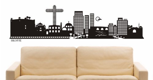 INDIGOS UG - Wandtattoo Wandsticker Wandaufkleber Aufkleber - Wandaufkleber e623 Skyline Stadt - Skopje (Mazedonien) Design 2-40x10 cm - schwarz - Dekoration Küche Bad Büro Hotel von INDIGOS UG