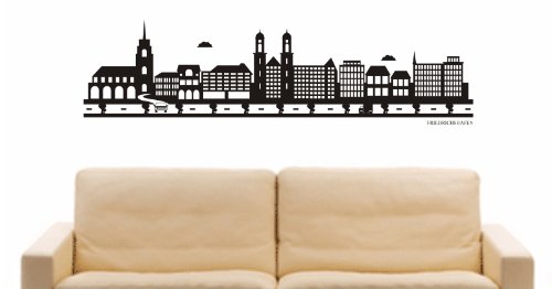 INDIGOS UG - Wandtattoo Wandsticker Wandaufkleber Aufkleber - Wandaufkleber e769 Skyline Stadt - Friedrichshafen (Deutschland) Design 2-80x21 cm - schwarz - Dekoration Küche Bad Büro Hotel von INDIGOS UG