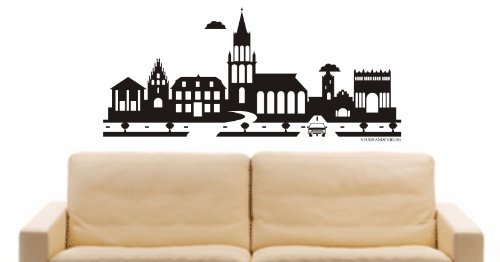 INDIGOS UG - Wandtattoo Wandsticker Wandaufkleber Aufkleber - Wandaufkleber e844 Skyline Stadt - Neubrandenburg (Deutschland) Design 2-80x36 cm - schwarz - Dekoration Küche Bad Büro Hotel von INDIGOS UG