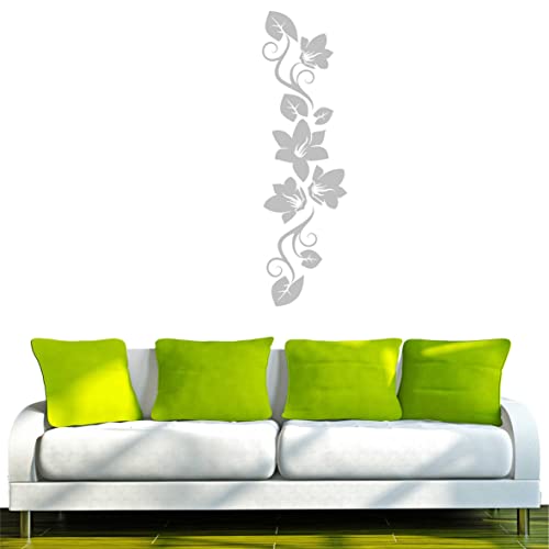 INDIGOS UG Wandtattoo Wandsticker Wandaufkleber Aufkleber f269 wunderschöne Ranke mit hübschen Blumen 160x46 cm - Silber - Dekoration Küche Bad Büro Hotel von INDIGOS UG