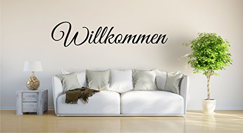 INDIGOS UG - Wandtattoo Wohnzimmer - Wandaufkleber Willkommen - für´s Büro oder im Haus - 90cm x 27cm schwarz E917 - Aufkleber Kinderzimmer Schlafzimmer Küche Badezimmer Büro Dekoration von INDIGOS UG