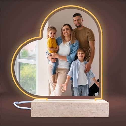 INDIGOS UG - LED Lampe personalisiert - Nachttischlampe - Herz links - personalisierte Lampe - mit Foto & Wunschtext - personalisierte Geschenke - Acrylglas 14x14 cm - optionale Lampe warmweiss von INDIGOS UG