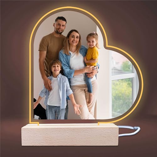 INDIGOS UG - LED Lampe personalisiert - Nachttischlampe - Herz rechts - personalisierte Lampe - mit Foto & Wunschtext - personalisierte Geschenke - Acrylglas 14x14 cm - optionale Lampe warmweiss von INDIGOS UG