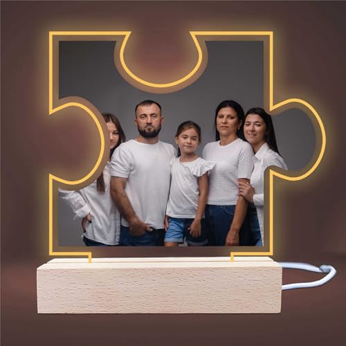 INDIGOS UG - LED Lampe personalisiert - Nachttischlampe - Puzzle - personalisierte Lampe - mit Foto & Wunschtext - personalisierte Geschenke - Acrylglas 14x14 cm - optionale Lampe warmweiss von INDIGOS UG