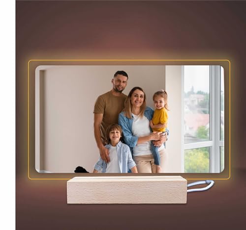 INDIGOS UG - LED Lampe personalisiert - Nachttischlampe - quer - personalisierte Lampe - mit Foto & Wunschtext - personalisierte Geschenke - Acrylglas 14x12 cm - optionale Lampe warmweiss von INDIGOS UG