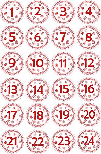 INDIGOS UG - rund 30x30mm - Aufkleber für Adventskalender 1 bis 24 - weiß Vintage Style - Labels - Stickers - Weihnachtskalender - Weihnachten - Advent - rund - zum Aufkleben von INDIGOS UG