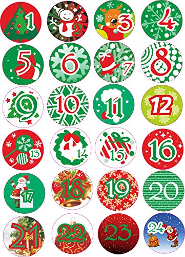 INDIGOS UG - rund 30x30mm - Aufkleber für Adventskalender 1 to 24 - bunt - Vintage Style - Labels - Stickers - Weihnachtskalender - Weihnachten - Advent - rund - zum Aufkleben von INDIGOS UG