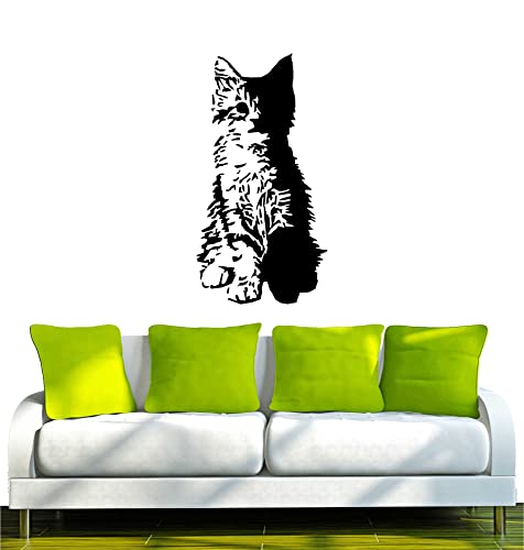 WANDTATTOO w522 süße Katze Wandaufkleber 80x41cm, schwarz - Dekoration Fensterfolie - Wandaufkleber - Kinderzimmer Wohnzimmer Schlafzimmer Küche Badezimmer Büro Hotel von INDIGOS UG