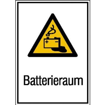 Indigos UG - Aufkleber - Batterieraum Warnschild - 26,20x37,10 cm - Warnung - Sicherheit - Hotel, Firma, Haus von INDIGOS UG