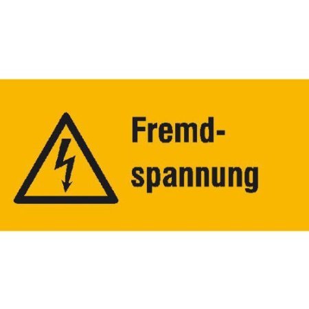 Indigos UG Aufkleber Fremdspannung Warnschild - 10,5 x 5,2 cm - 6 Stück - selbstklebender Sicherheits Aufkleber für Tür oder Wand - Warnschild für Gebäude, Hotel, Büro, Firma, Haus, Praxis von INDIGOS UG