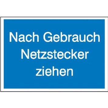 Indigos UG Aufkleber Nach Gebrauch Netzstecker ziehen Hinweisschild - 15x7,4 cm - selbstklebender Sicherheits Aufkleber für Tür oder Wand - Warnschild für Gebäude, Hotel, Büro, Firma, Haus, Praxis von INDIGOS UG