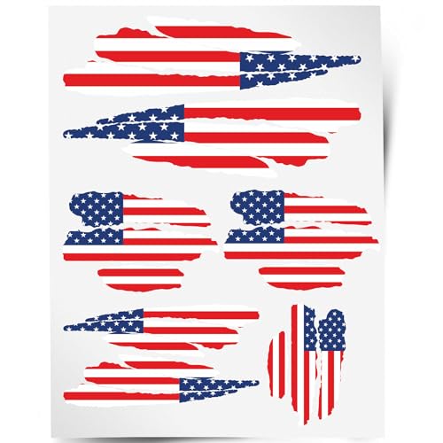 Indigos UG Aufkleber USA - 7 Autoaufkleber - Flagge - Fahne mit 3 Streifen - selbstklebende Fahnen für Heckscheibe, Modellbau, Sport, Motorrad, Auto, Tuning, Fenster, Kofferraum von INDIGOS UG